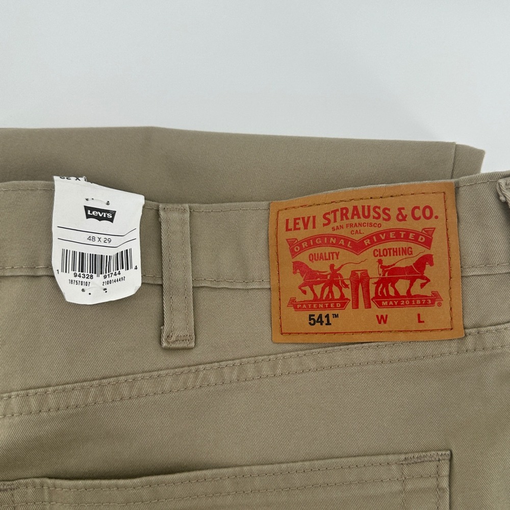 Levis 541 Athletic Taper Pants Mens 48x29 Tan‎ Solid Stretch Modern New - Picture 12 of 13